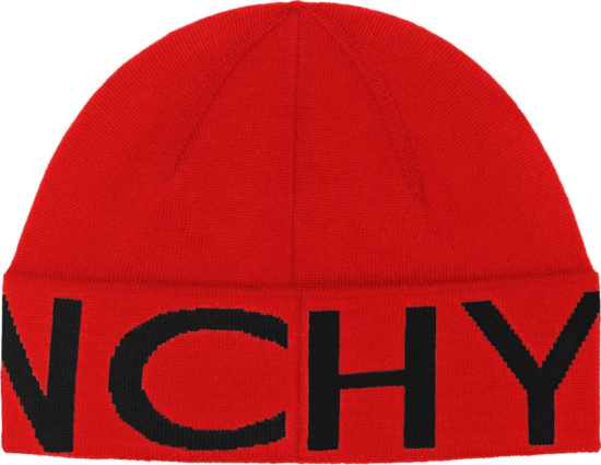 Givenchy Red Logo Cuff Knit Beanie Hat