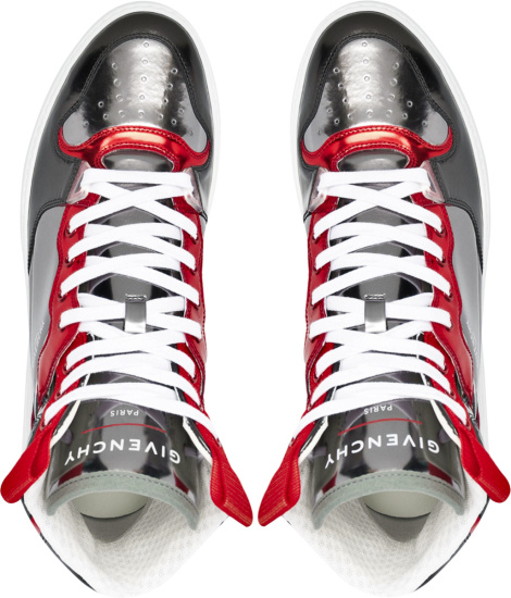 Givenchy Silver And Red High Top Sneakers