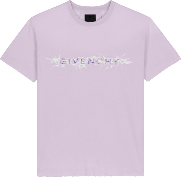 Givenchy White And Purple Barbed Wire Logo Print T Shirt Bm716y3y6b540