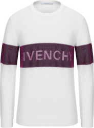 White & Purple Logo-Stripe Sweater