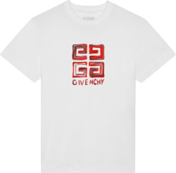 Givenchy White And Red Painted 4g Logo T Shirt
