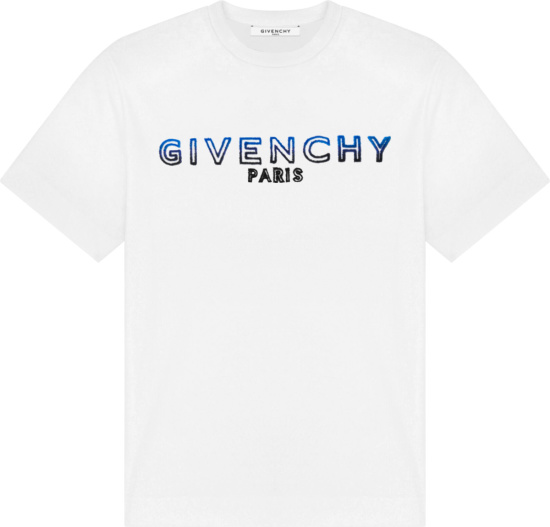 Givenchy White Blue Black Gradient Flocked Logo T Shirt