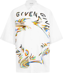 White & Multicolor-Glitch Print Shirt