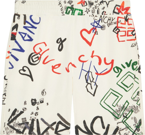 Givenchy White Graffiti Logos Sweatshorts