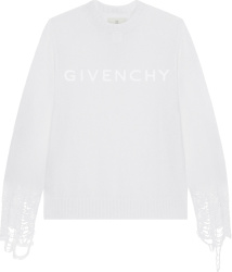Givenchy White Semi Sheer Destroyed Logo Sweater
