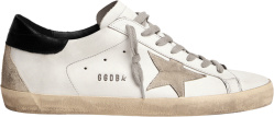 Golden Goose Distressed White And Black Heel Super Star Sneakers