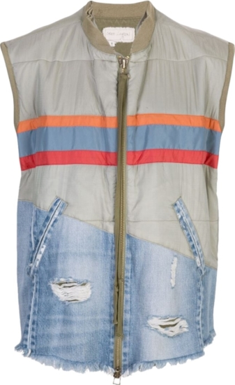 Greg Lauren Two Tone Striped Puffer Vest