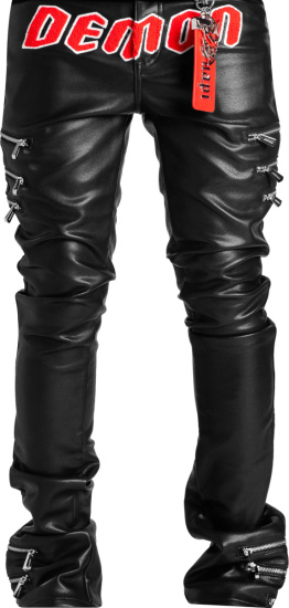 Guapi Black Leather Denom Zip Stacked Pants