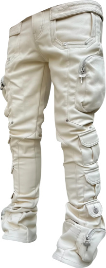 Guapi Cream Leather Cargo Pants