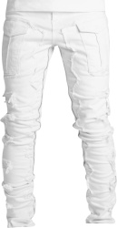 Guapi Ghost White Stacked Cargo Pockets Jeans