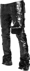 Guapi Shiny Black Leather Tactical Cargo Pocket Stacked Pants