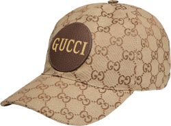 Beige-GG Leather Logo Patch Hat