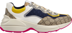 Beige-GG, Navy, & Yellow 'Rhyton' Sneakers