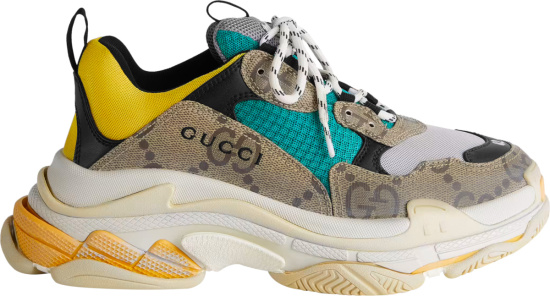 Gucci x Balenciaga Beige-GG & Green 'Triple S' Sneakers | Incorporated Style
