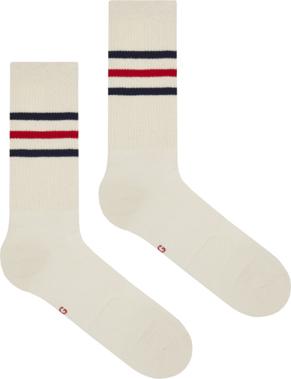 Gucci Blue & Red Striped White Socks 624886 4g492 9268