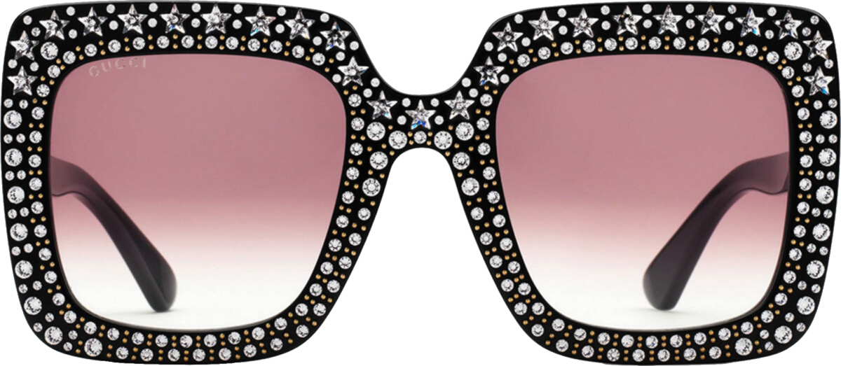 Gucci Black Crystal & Pink Square Sunglasses (GG0148S) | INC STYLE