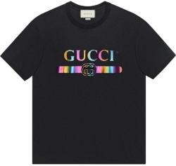 Gucci Iridescent Logo Print Black Shirt
