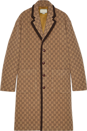 Gucci Beige And Brown Gg Wool Coat