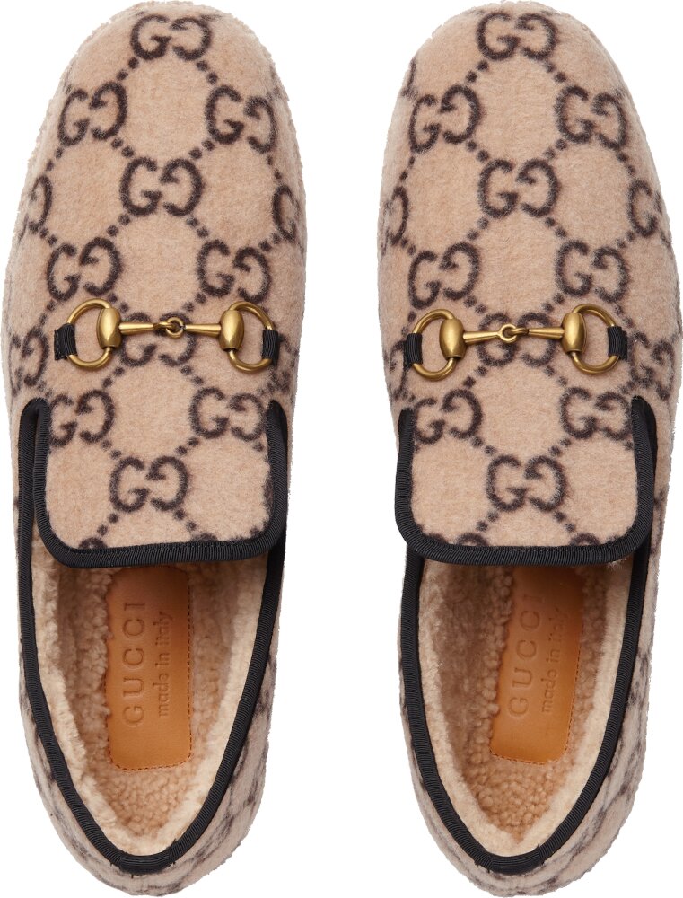 Gucci ‘GG’ Monogram Beige Wool Loafers | Incorporated Style