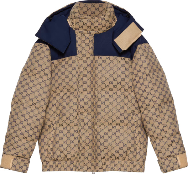 Gucci Beige And Navy Gg Down Puffer Jacket 715535z8a529120