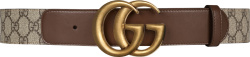 Gucci Beige Canvas Brown Leather Gold Gg Belt 400593 92tlt 8358