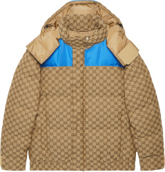 Gucci Beige Gg And Royal Blue Canvas Down Puffer Jacket 751395z8bj62190