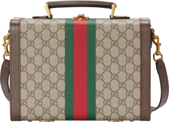 Gucci Beige Gg Canvas And Web Stripe Print Hard Small Beauty Case