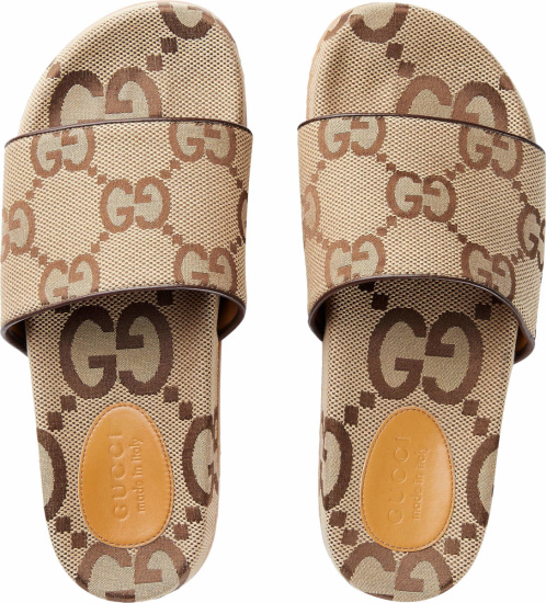 Gucci Beige Jumbo Gg Canvas Slides