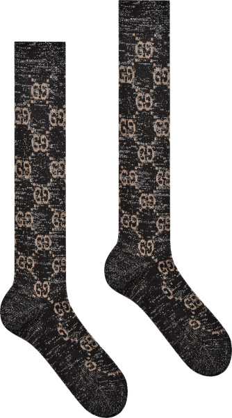 Gucci Beige Logo Jacquard Grey Socks