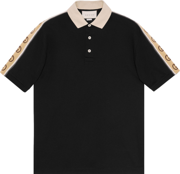 Gucci Black And Beige Gg Stripe Poloe Shirt