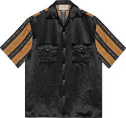 Gucci Black And Brown Striped Chain Split Bowling Shirt