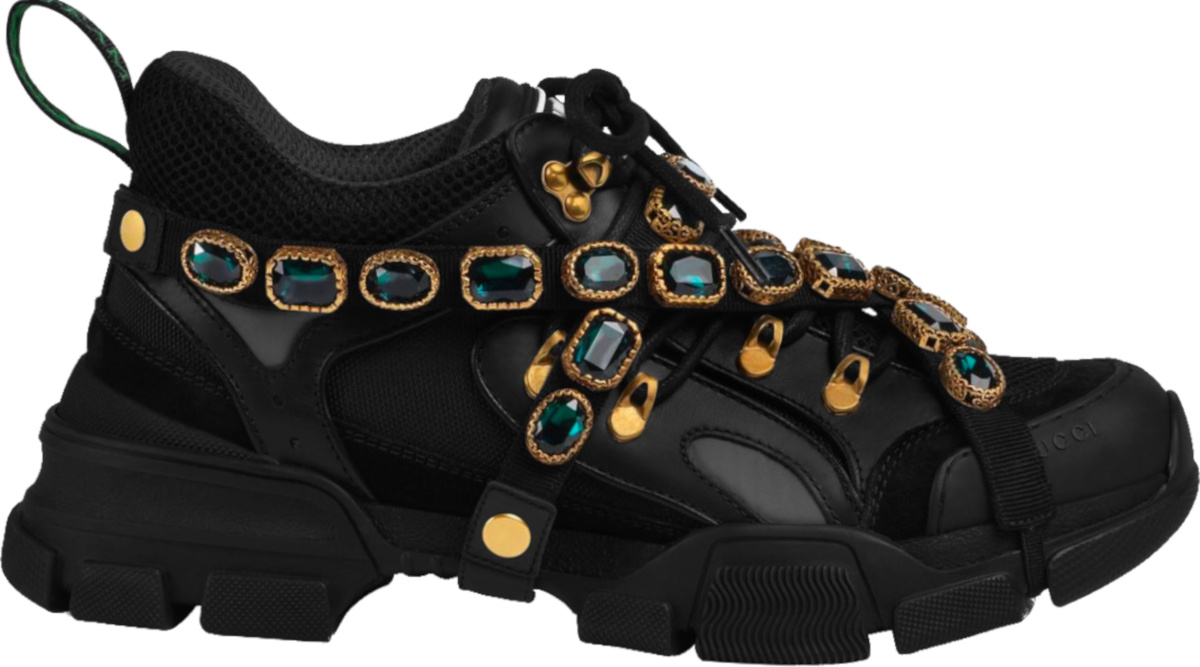 Gucci Black & Green-Crystal 'Flashtrek' Sneakers | Incorporated Style
