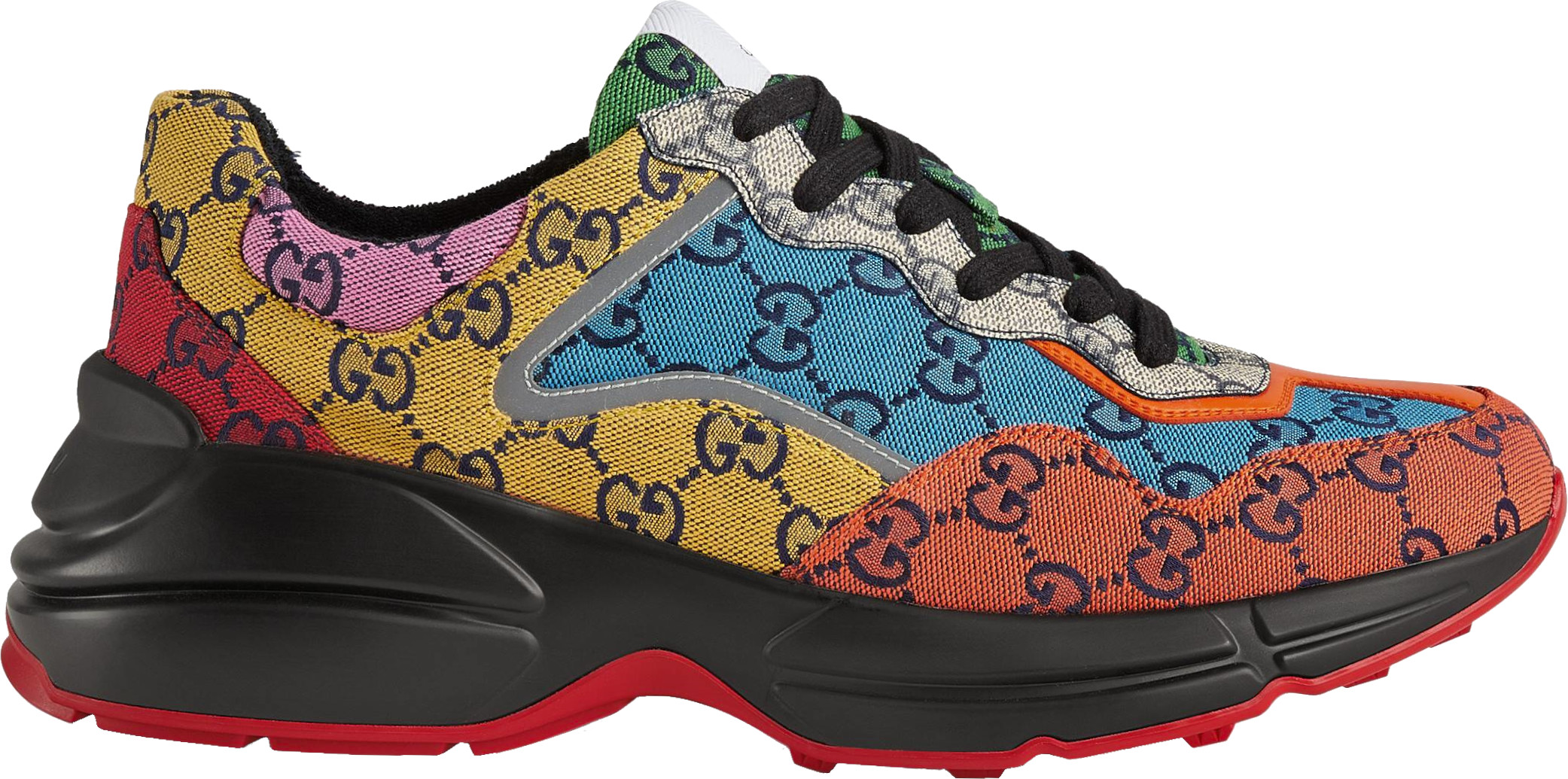 Gucci Multicolor-GG & Black-Sole 'Rhyton' Sneakers | INC STYLE