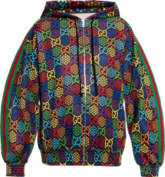 Gucci Black And Multicolor Psychedelic Gg Web Stripe Zip Hoodie