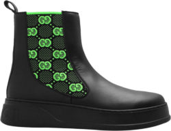 Gucci Black And Neon Green Gg Elastic Panel Chelsea Boots