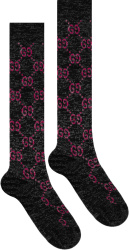 Gucci Black And Pink Gg Tall Lame Socks