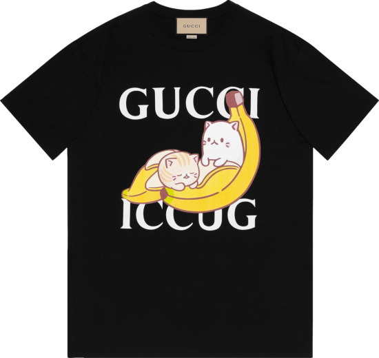 Gucci Black Banana Cat Logo T Shirt