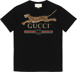 Gucci Black Cheetah & Logo Print T Shirt