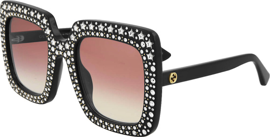 Gucci Black Crystal Embellished And Pink Square Sunglasses