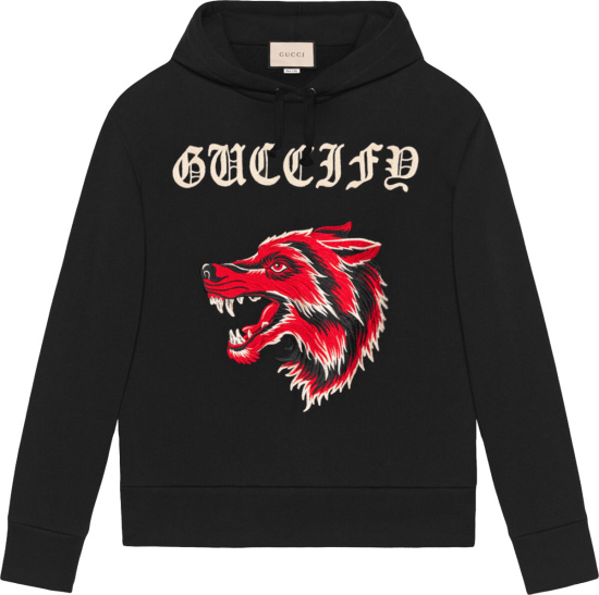 Gucci Black Guccify Wolf Logo Embroidered Hoodie