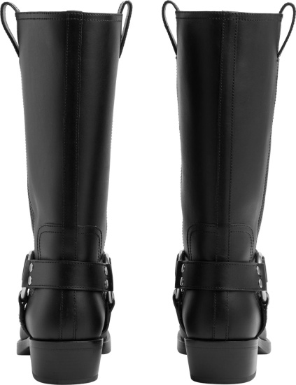 Gucci Black Leather And Square Metal Toe Harness Boots
