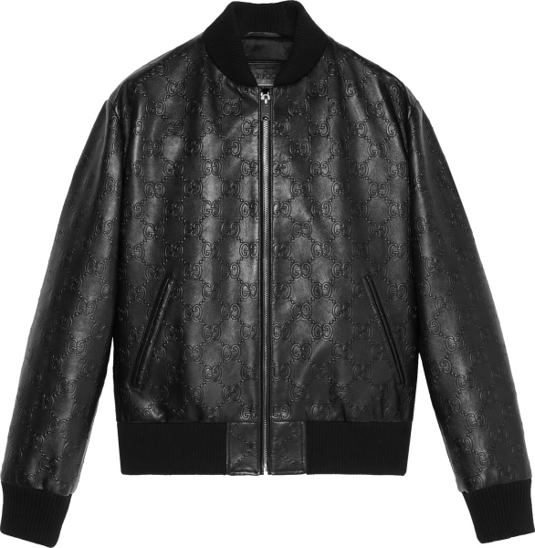 Gucci Black Leather Gg Embossed Bomber Jacket 673925xnapn1000