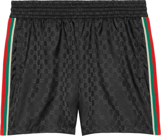 Gucci Black Mini Gg And Web Stripe Swim Shorts 699084xhafx1000