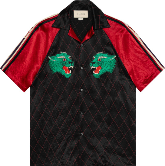 Gucci Black Red Panther Bowling Shirt