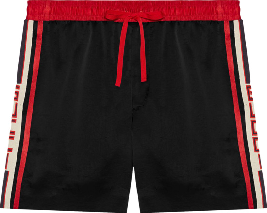 Gucci Black Red Side Stripe Acetate Shorts