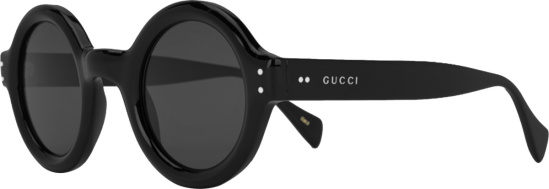 Gucci Black Round Acetate Two Dot Sunglasses