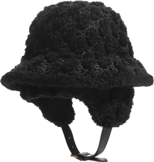 Gucci Black Shearling Gg Ear Flap Riding Hat