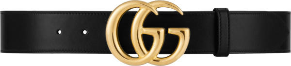 Gucci Black Smooth Leather And Shiny Gold Gg Logo Buckle Belt