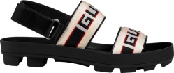 Gucci Black White Logo Strap Chunky Sandals