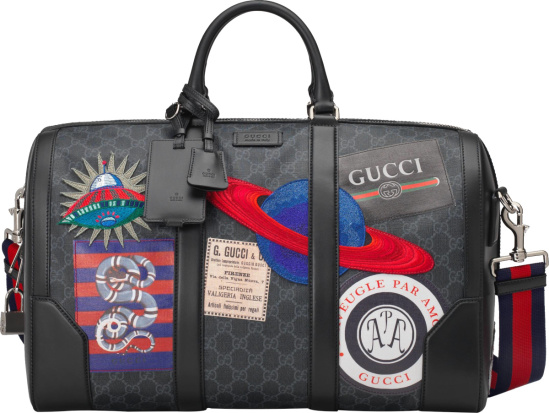 Gucci Blakc Gg Night Duffle Bag With Patches